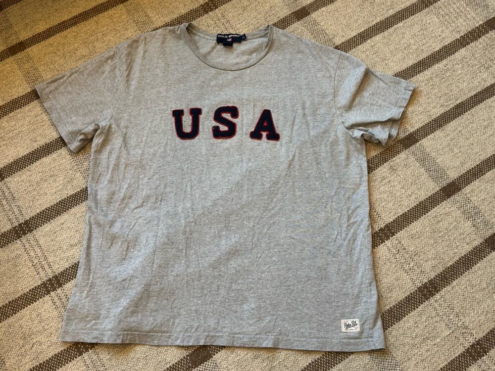 Vintage 90’s Polo Sport Ralph Lauren USA Gray T Shirt Men’s XL Short Sleeve